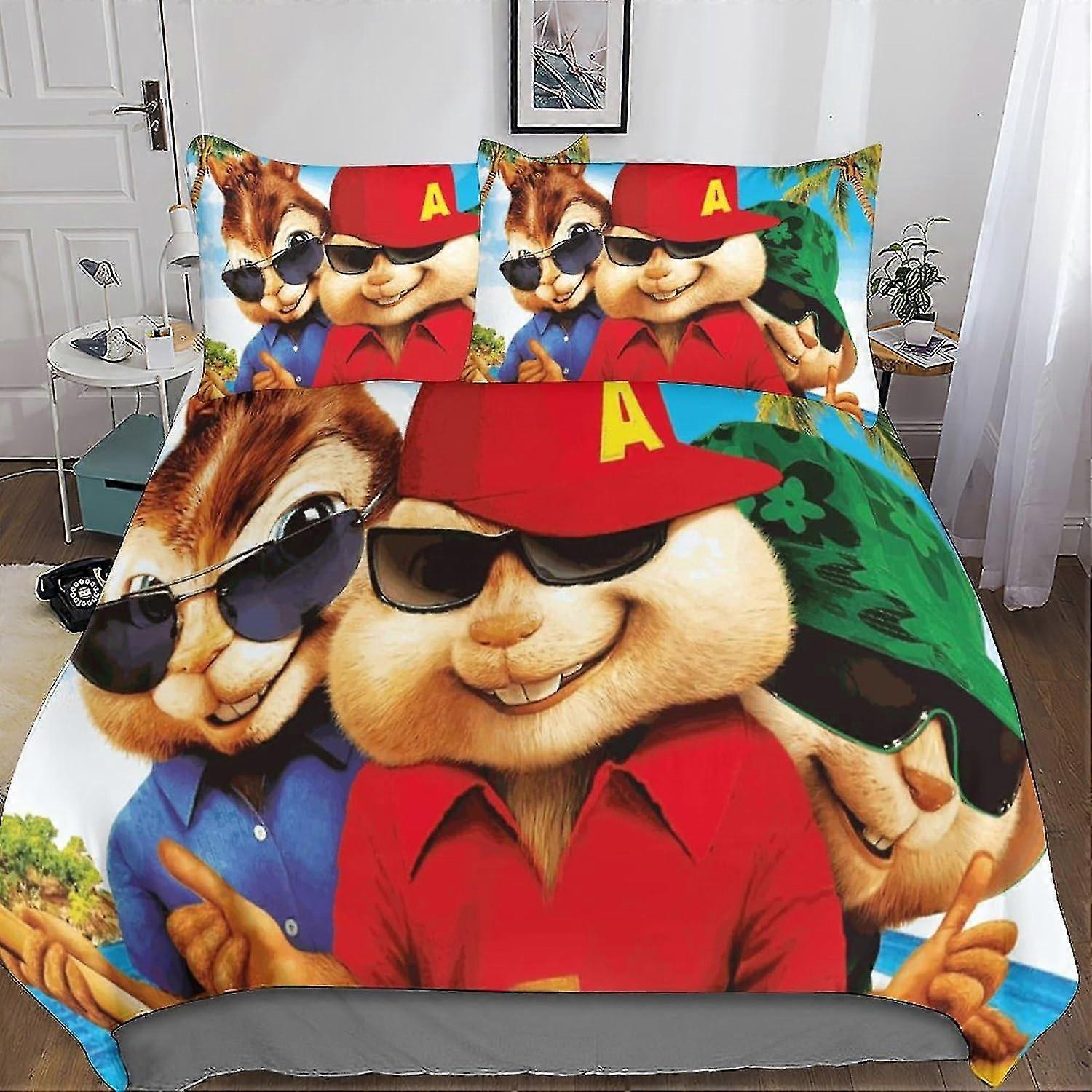 3D Cartoon Characters Print Duvet Cover Set Soft Microfiber with Pillowcases and Zipper Closure for Kids, 3 Pieces