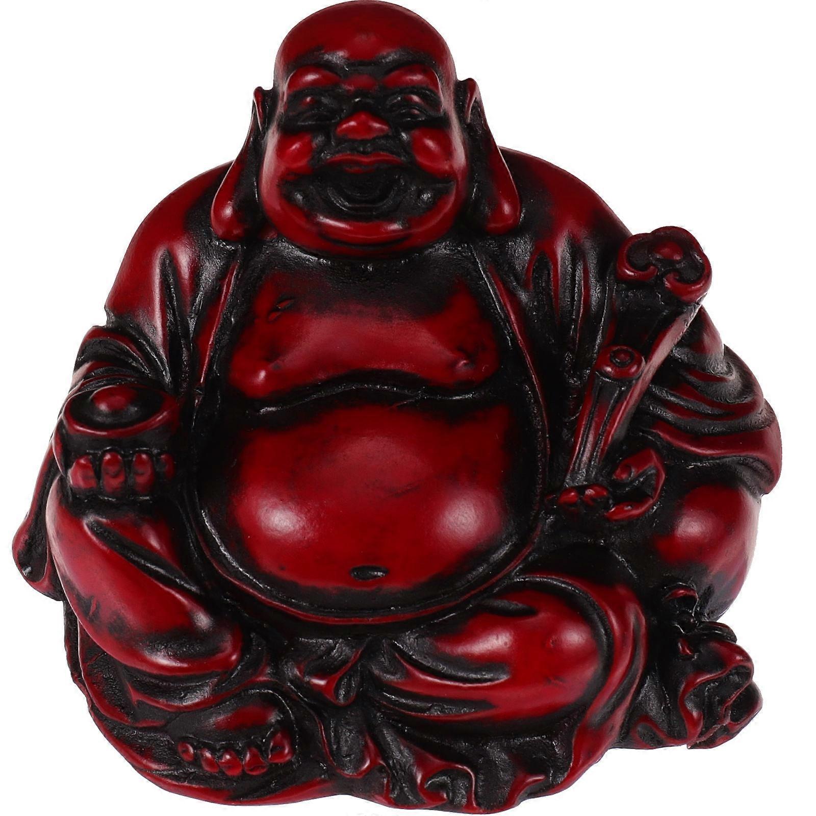 Laughing Buddha Figurine Fengshui Ornament Home Decor Dark Red 6.50X6.50X5.00CM Resin Wealth 1Pack