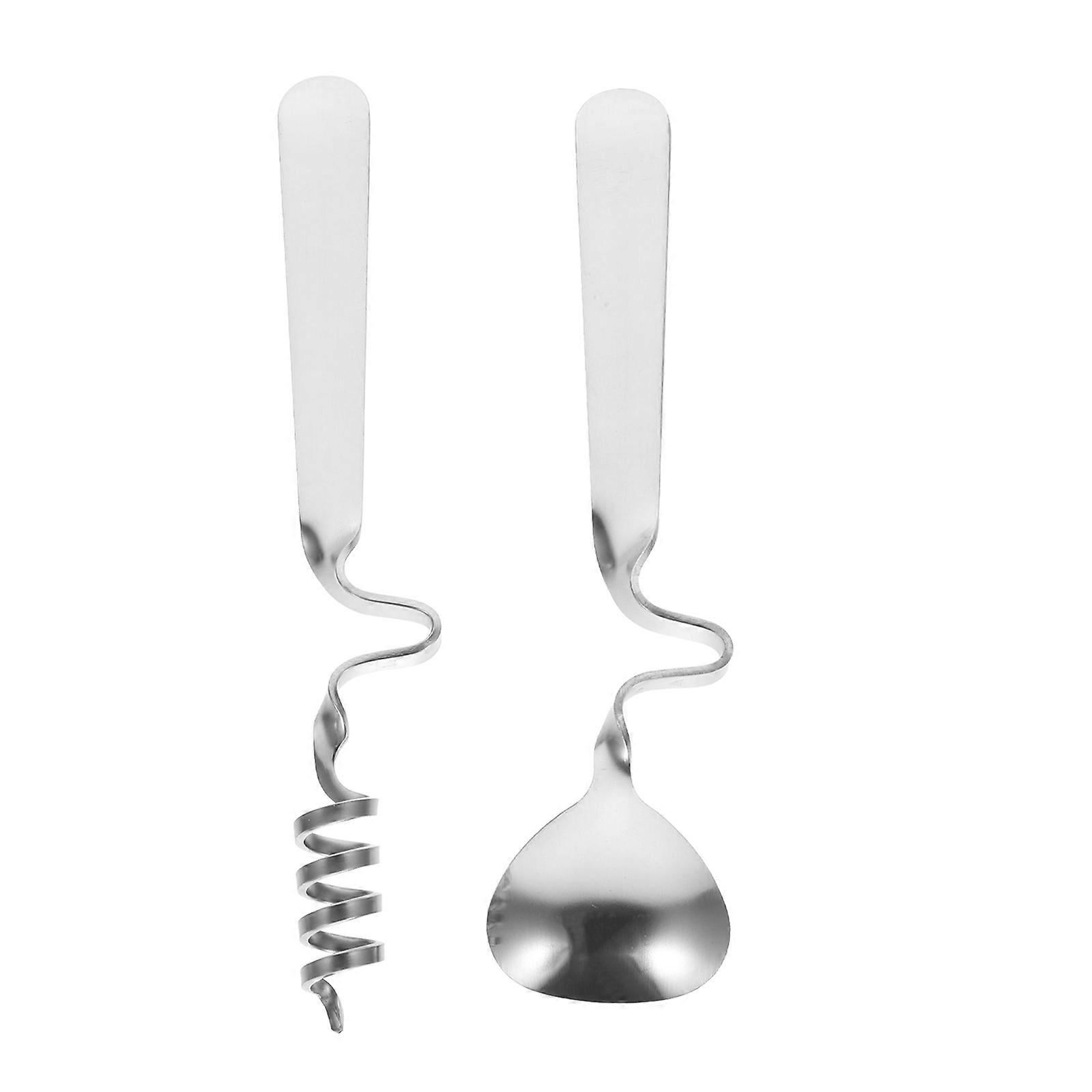 Metal Kitchen Utensils Round Spoon Practical Design Tea Time 2Pcs