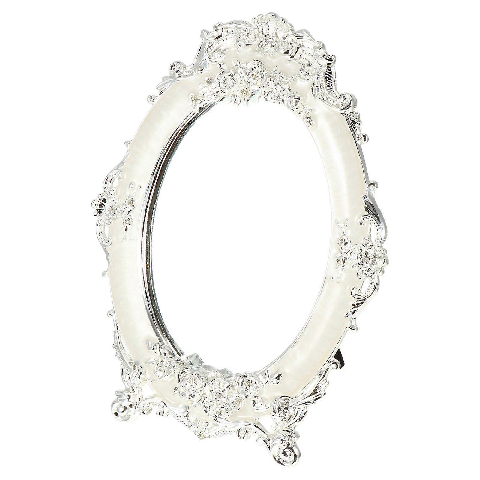 Here's a polished and professional product description based on your input:
 
**1pc Retro Style Desktop Cosmetic Mirror – Durable Metal Design –