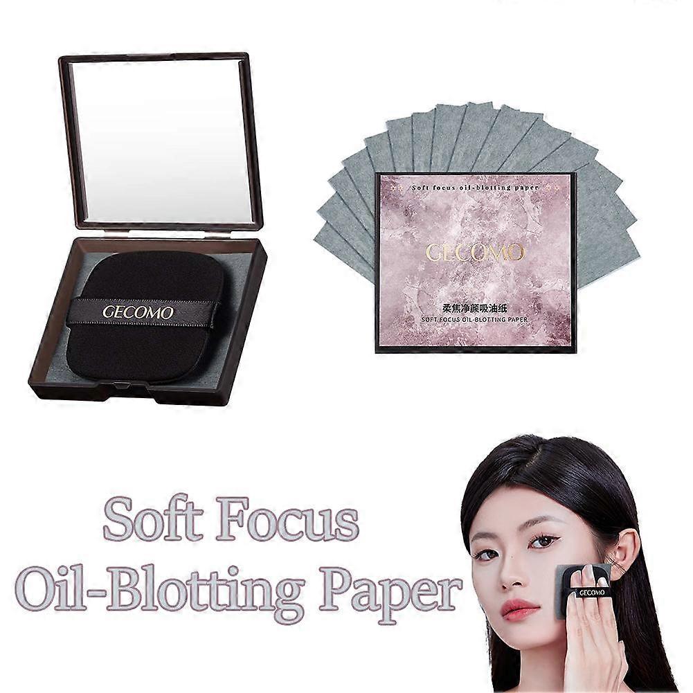 Soft Focus Cleansing Oil Absorbing Paper 100 Pieces (A) $GECOMO Soft Focus Cleansing Oil Absorbing Paper with Mirror Puff Portable Makeup Retouching