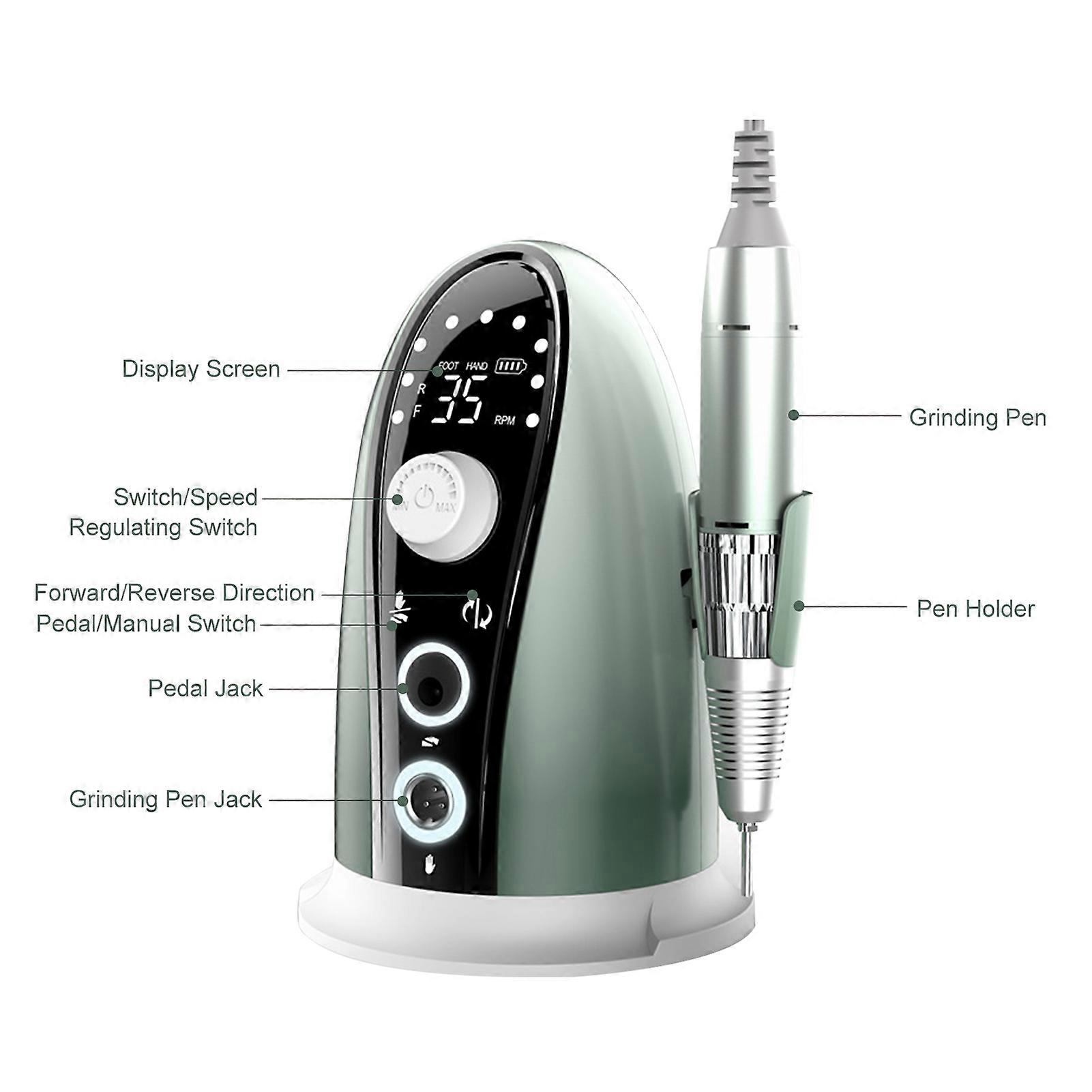 Electric Drill 35000 RPM Adjustable Rotate Speed Nail File Manicure Tool Kit Professional Pedicure Machine Set with Replaceable Grinding Heads