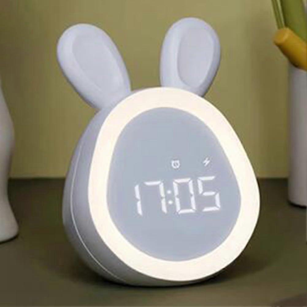 Kids Alarm Clock, Rabbit Alarm Clock, LED Digital Alarm Clock with Night Light, Stepless Dimming (White)