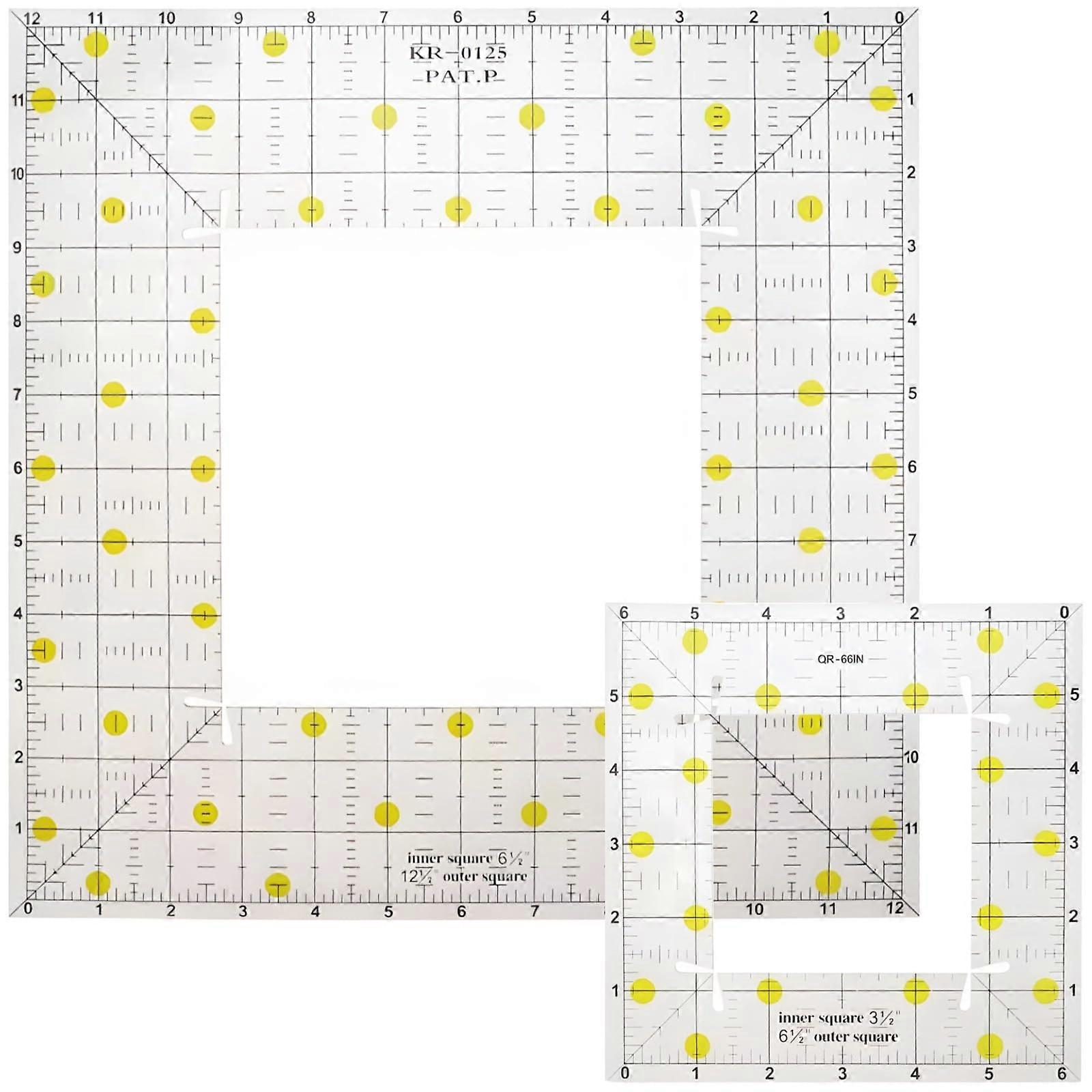 Acrylic Quilt Rulers Set, 6.5 Inch & 12.5 Inch Square Cutting Templates for DIY Patchwork Sewing Crafts