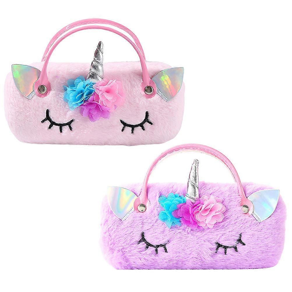 2pcs Unicorn Glasses Case, Handheld Eyeglass Pouch for Portable Sunglasses Storage, Soft Cute Design, Easy Open and Close, Protects Eyewear