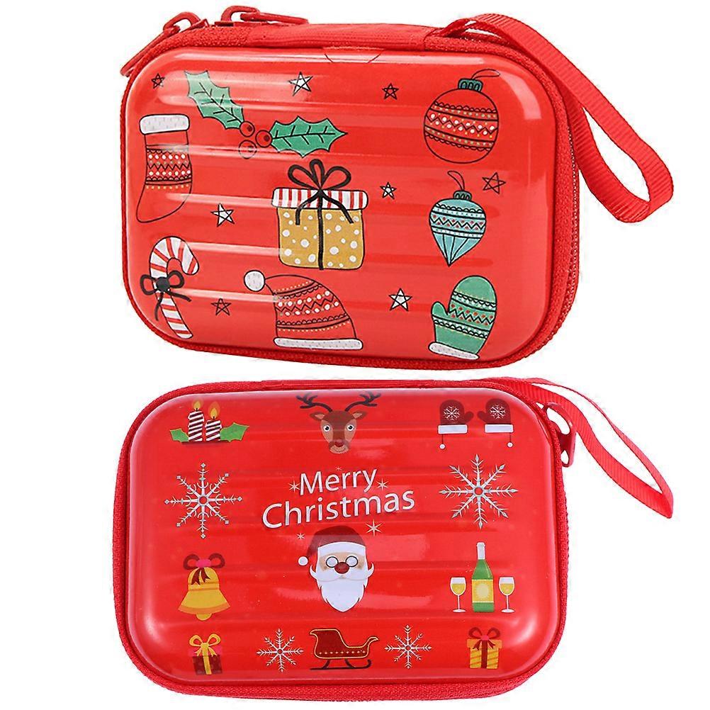2 Pcs Christmas Design Rectangular Coin Purse Mini Zipper Storage Bag for Coins, Earphones, and Data Cables Portable Change Wallet for Women