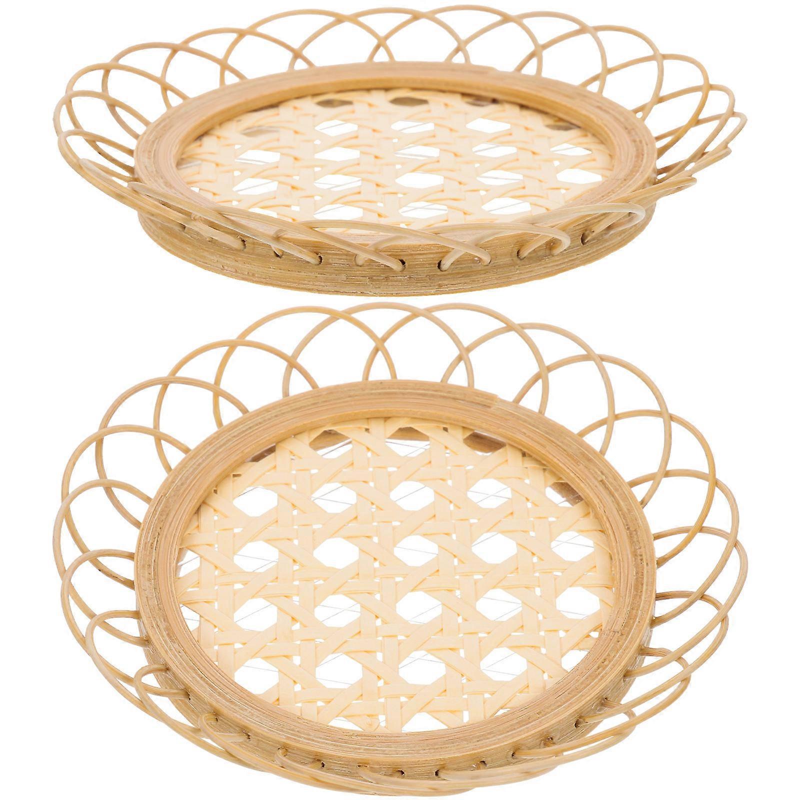 Bamboo Coasters Round Decorative Insulated Coaster Restaurant 4.52X4.52X0.71in Protect Table 2Pcs
