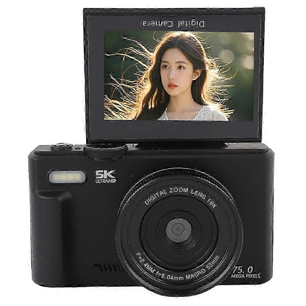 2025 WD08-B-5K WiFi UHD Digital Camera 5K 75MP 18X Digital Zoom 3 Inch Flip Screen Camcorder with Built-In Flash