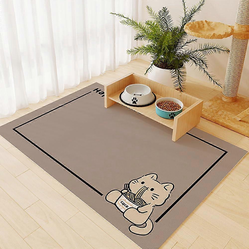 Bowl Mat Rectangular Non-Slip Absorbent Quick-Drying Feeding Mat for Dogs and Cats, 50 x 80 cm, Cute Cat Design
