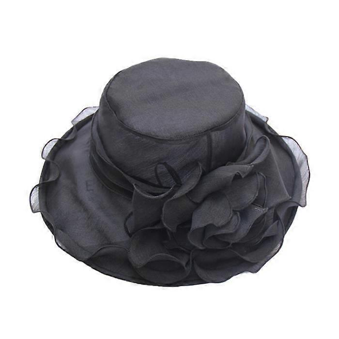 Sun Hat - Elegant - Black - Wide Brim - Removable Bow Tie - Adjustable Size