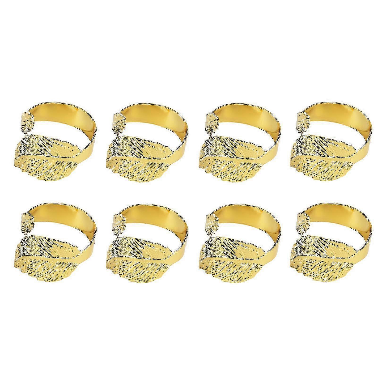 8pcs再利用可能なゴールデンメープルリーフナプキンリング - エレガントなディナーパーティーや特別な日のための電気メッキのテーブル装飾