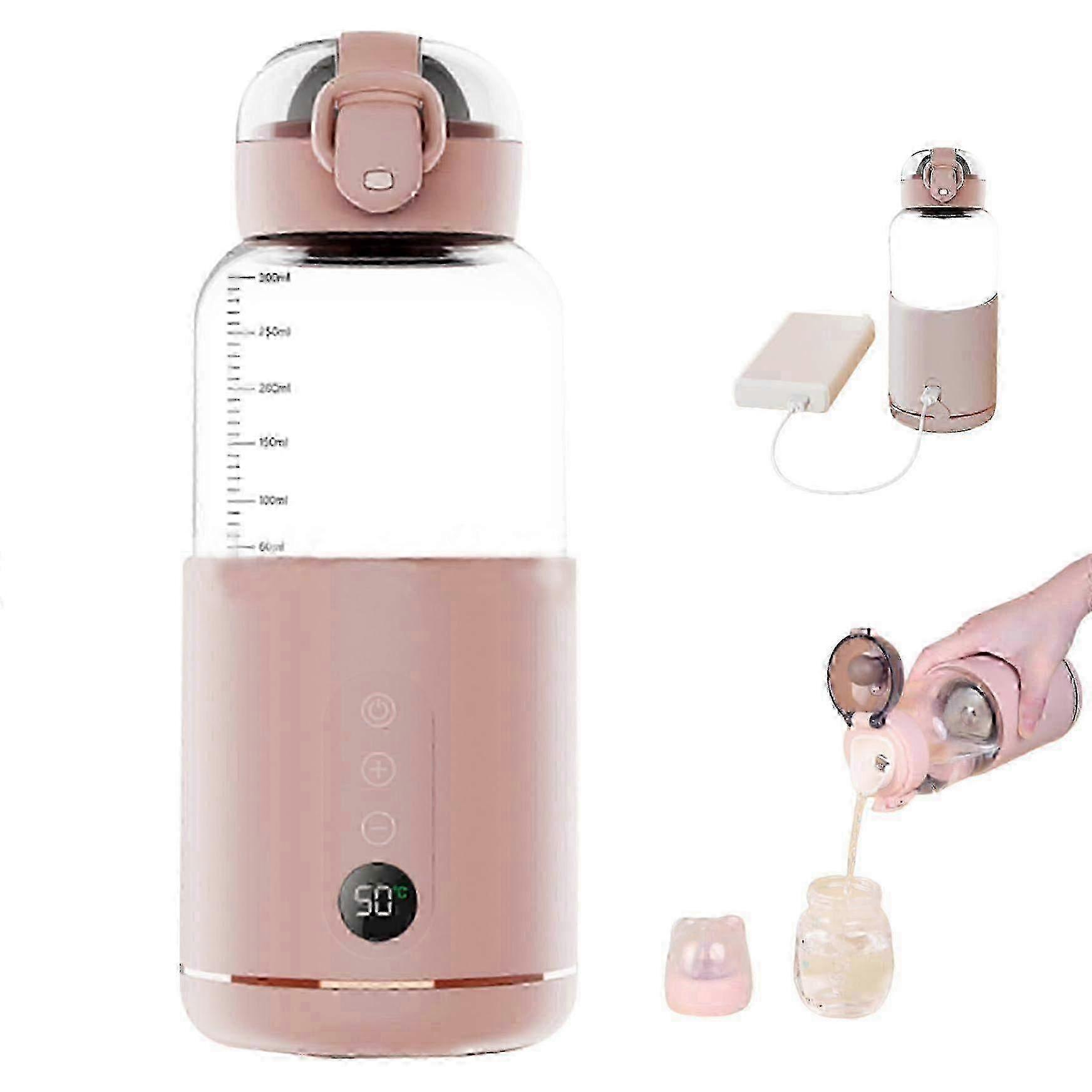 Portable USB Baby Bottle Warmer for Formula, Breast Milk and Water - Wireless Induction Heater with 300ml Capacity and Adjustable Temperature 37-55°C