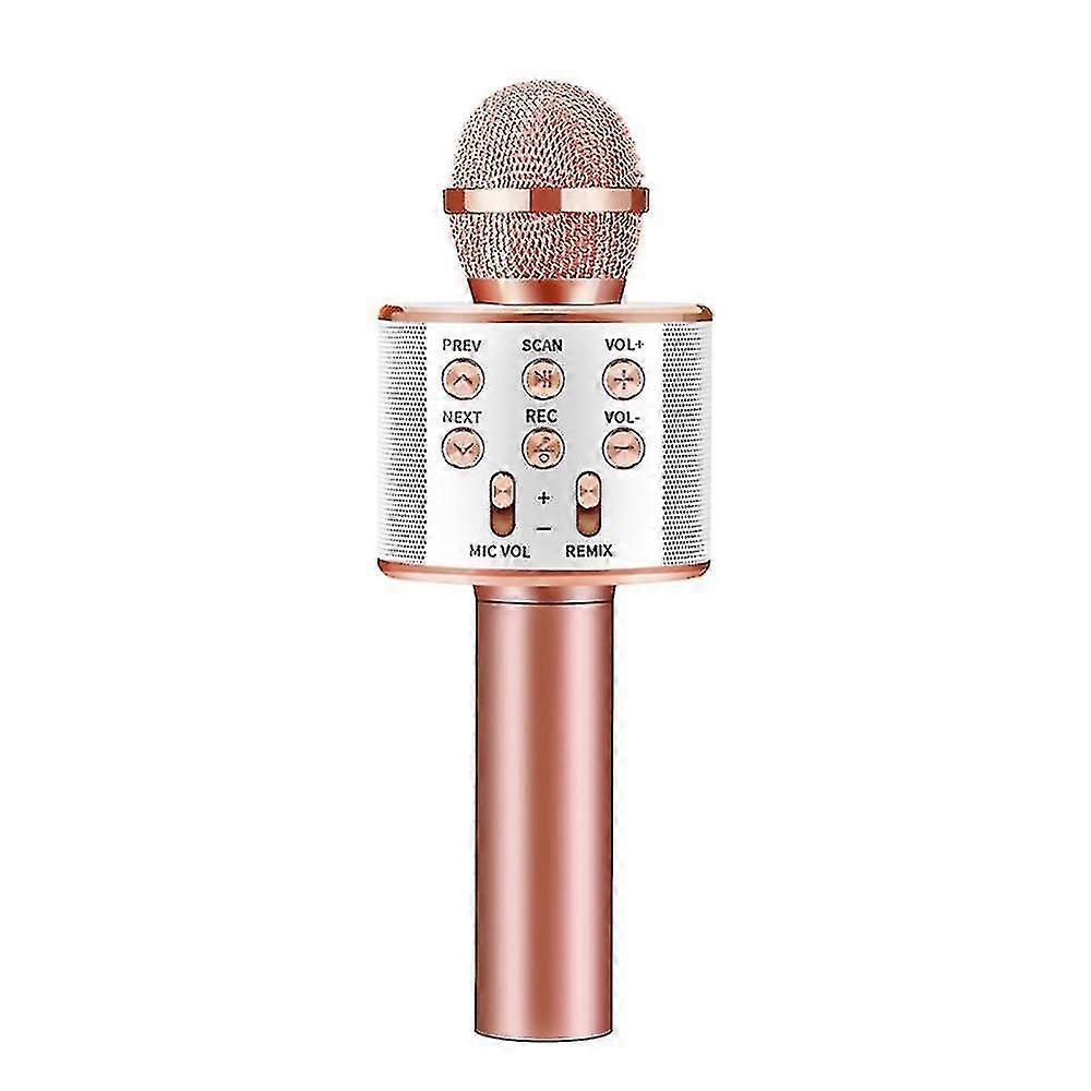 Portable Rose Gold Bluetooth Handheld Microphone with Record Function - Wireless Karaoke Mic for Singing & Speech Performance
