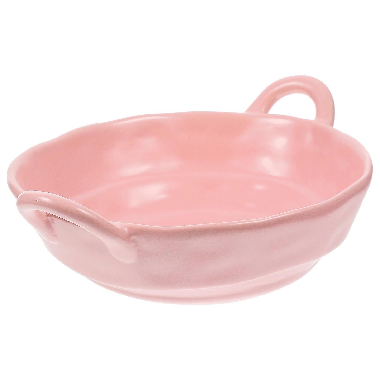 Deep Soup Bowls With Handles Double Handle Ceramic Bowl Restaurants Tableware Pink 8.37X6.68X2.12in Storing Reheating 1Set