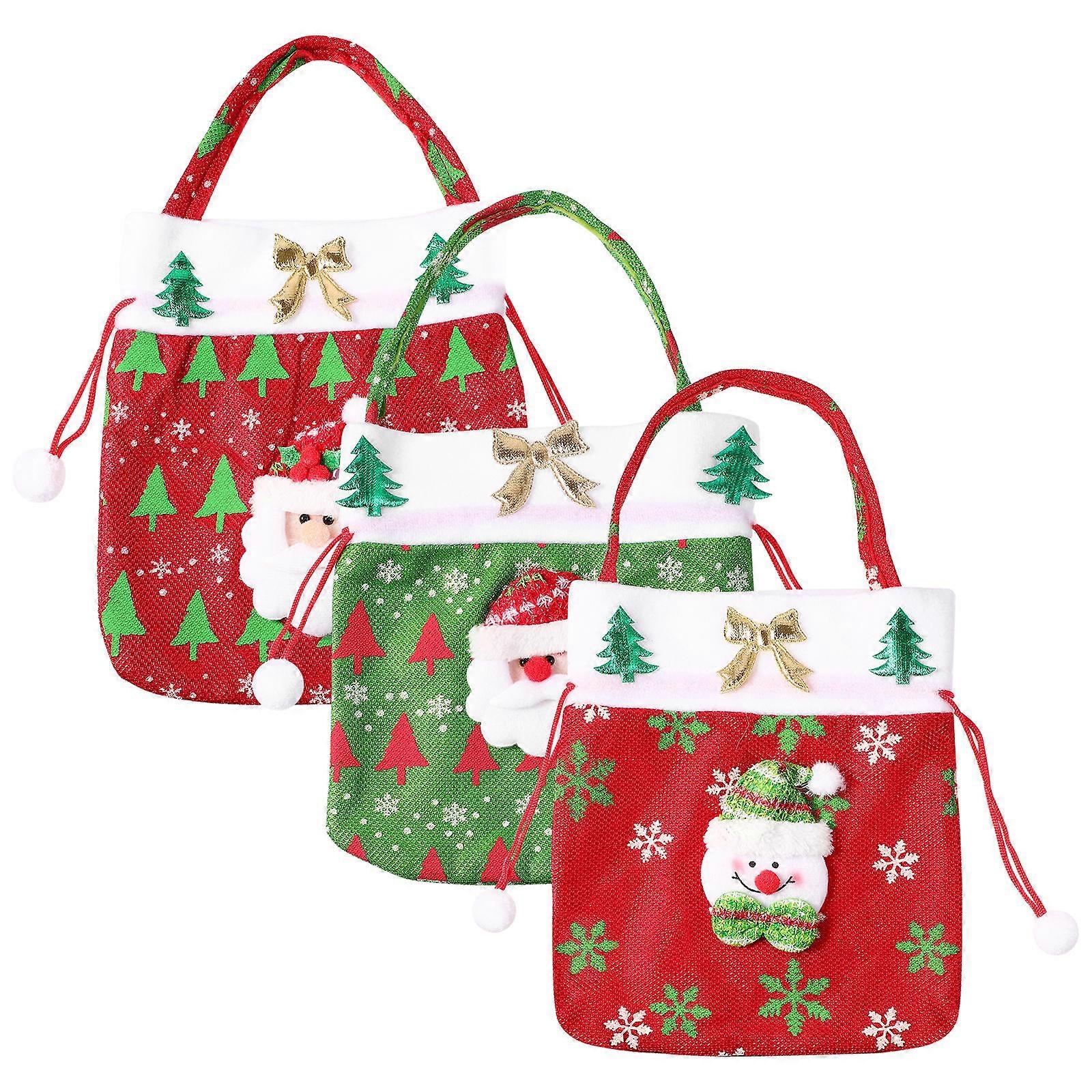 Candy Bags for Party Favors Toyvian Christmas Themed Non-woven Fabric Drawstring Closure Reusable Safe to Use 3Pcs