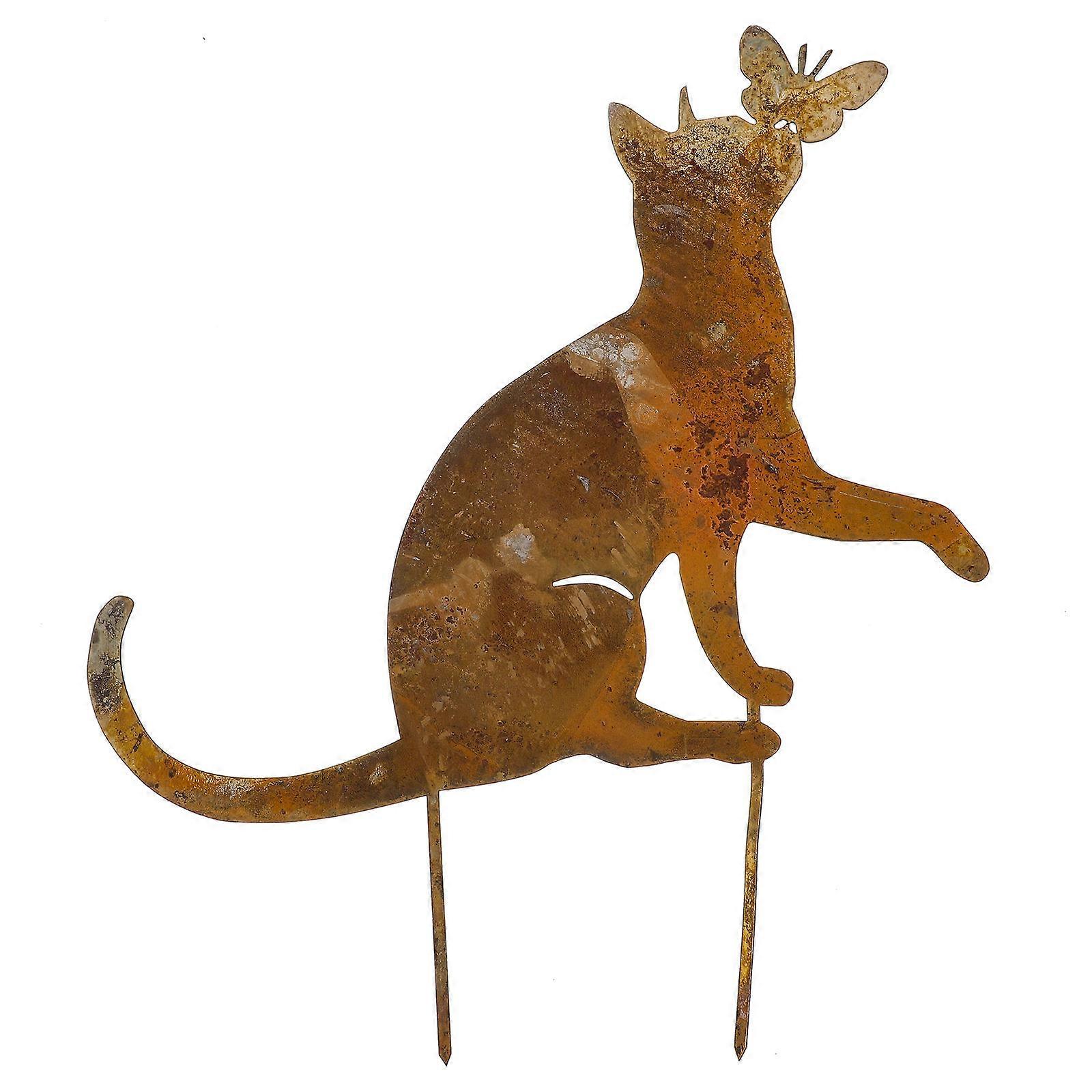 Cat Garden Statue Outdoor Cat Decor Iron Retro Cat Shape Stake Soil Insertion 41x35cm 1Set
