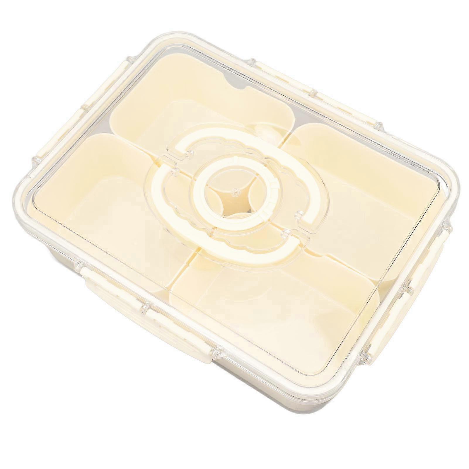 Airtight Divided Serving Tray with Lid & Handle - Portable 4-Compartment Snack Container for Fruits, Dipping Sauces, & Seasoning