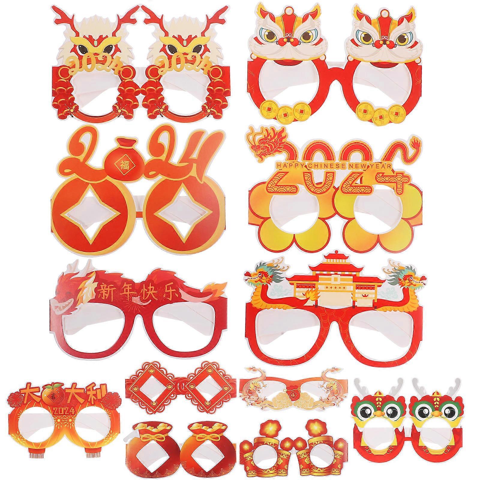 Spring Festival Paper Glasses 12Pcs Year Of Lightweight Paper Material Red Round Stage Performance Photography Props