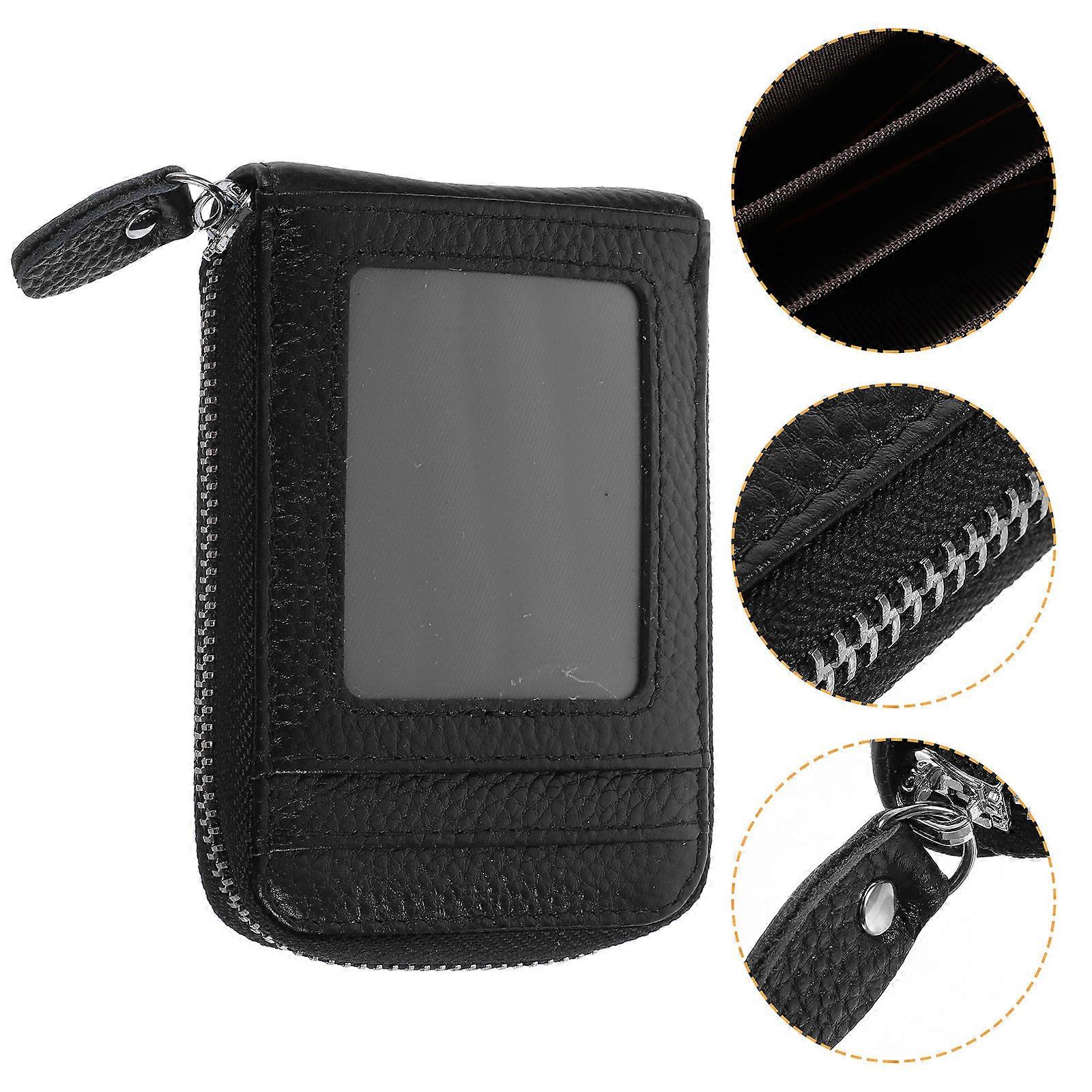 Black Credit Card Holder with Zipper Closure for Secure Travel Use Small Size