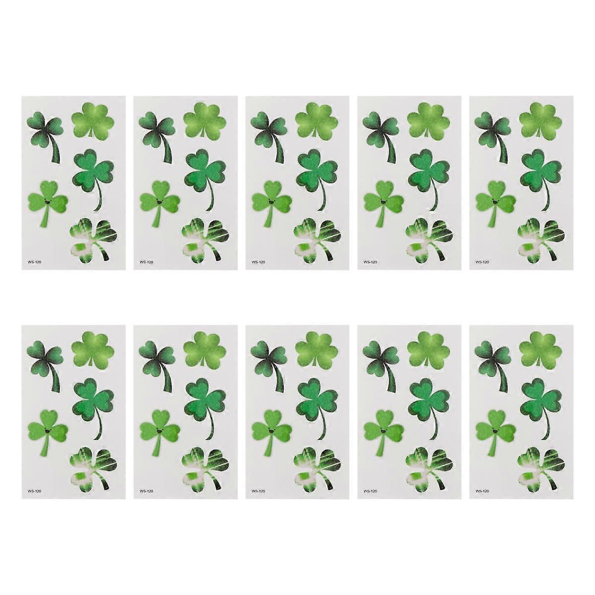 St Patricks Stickers Four-Leaf Clover Shape Temporary 10 Sheets Sweat Plays