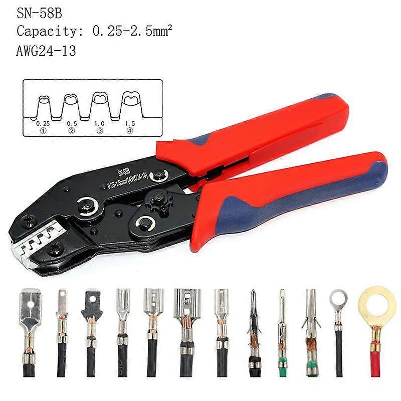 Tab 2.8 4.8 6.3 SM2.5 DuPont2.54 Car Connector Wire Ratchet Tools SN-58B(=SN-48B+SN-28B) Crimping Pliers 0.25-1.5mm² /23-16AWG