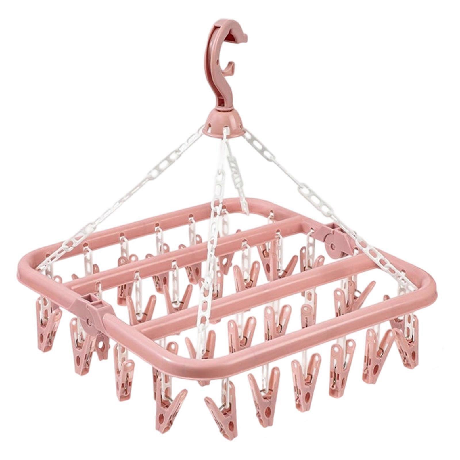 Extra Thick Foldable Clothesline Hanger 32 Jaw Capacity Ideal For Bulk Laundry Days Storage Solution Indoor Outdoor Use Pink