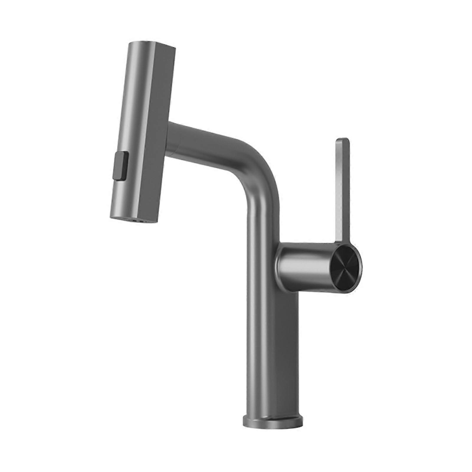Waterfall Bathroom Faucet, Pull Out Basin Faucet, 2 Mode Basin Faucet, Single Lever Basin Faucet, Gun Grey Stabilize