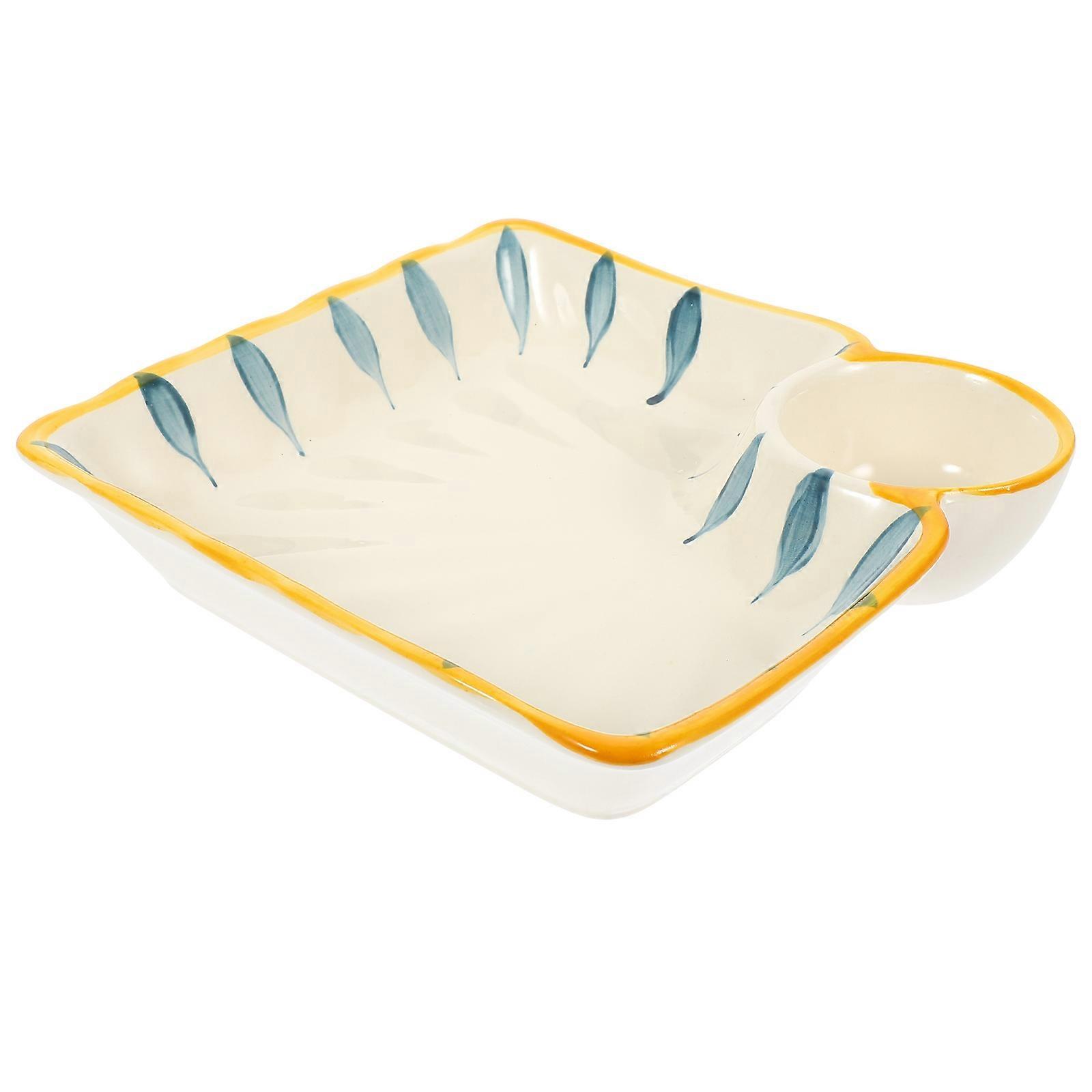 Voici une description soignée du produit basée sur vos commentaires :

**Assiette carrée de boulettes en céramique avec soucoupe à tremper - Service de nourriture japonaise à usage multiple