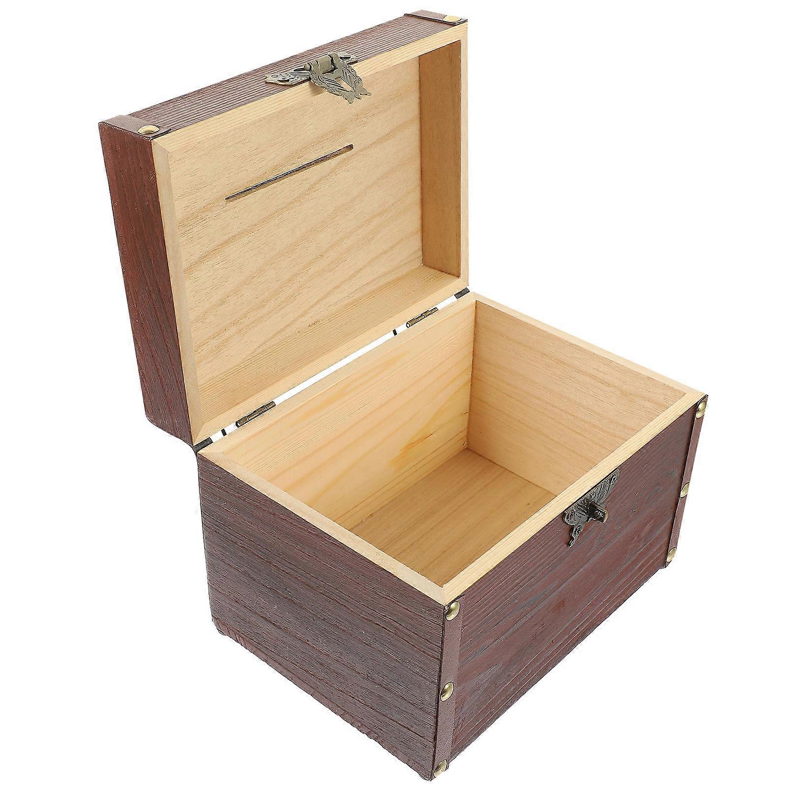 Wooden Piggy Bank Vintage Coin Jar for Storage Retro Design Brown Synthetic Material 6.5 x 5.5 x 4.5 Inches