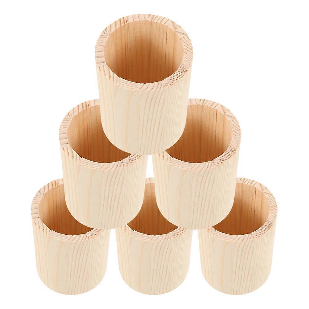 Wood Pen Holder For Desk Round Shape Makeup Brush Storage Pine Wood Material 10.00X8.00X8.00CM 6Pcs