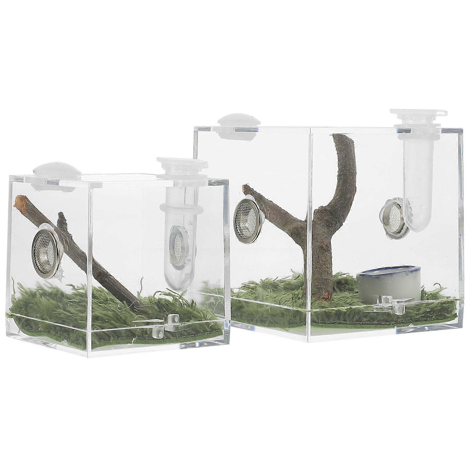 Jumping Spider Enclosure Box Clear Acrylic Insect Boxes For Pet Keeping 2Pcs