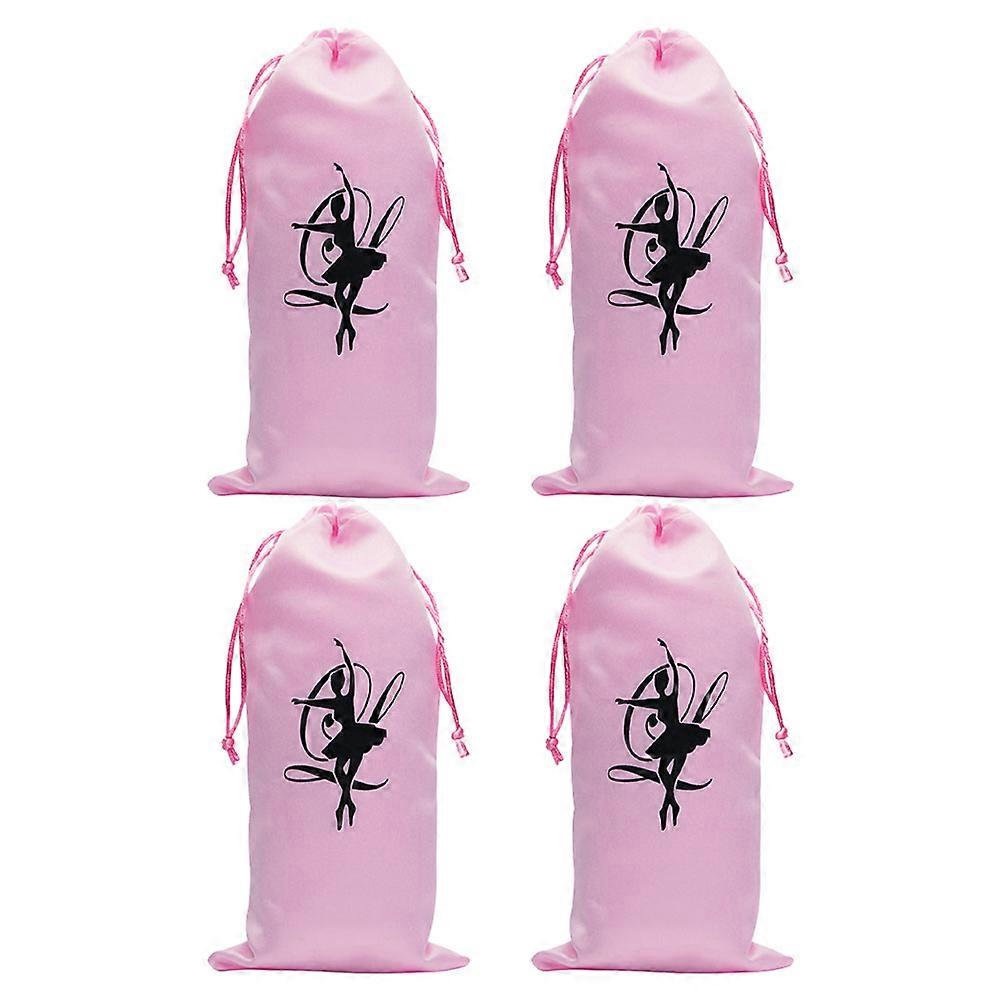 Pink Satin Ballet Dance Shoe Bags for Girls with Soft Material Protective Storage Suitable for Travel and Dance Classes 4 Pieces
