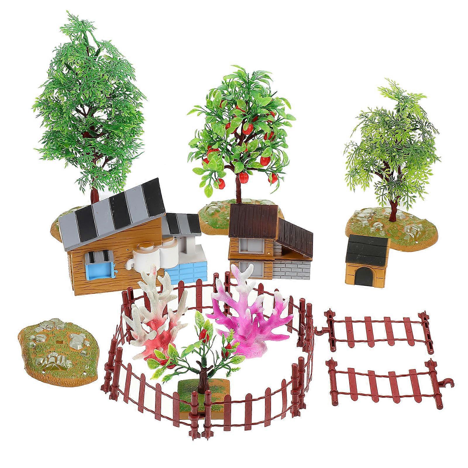 Farm House Play Set Kid Farm Toy Miniature Fence Micro Sand Table Decor Production 4.72X3.14X1.18Inch 8Pcs
