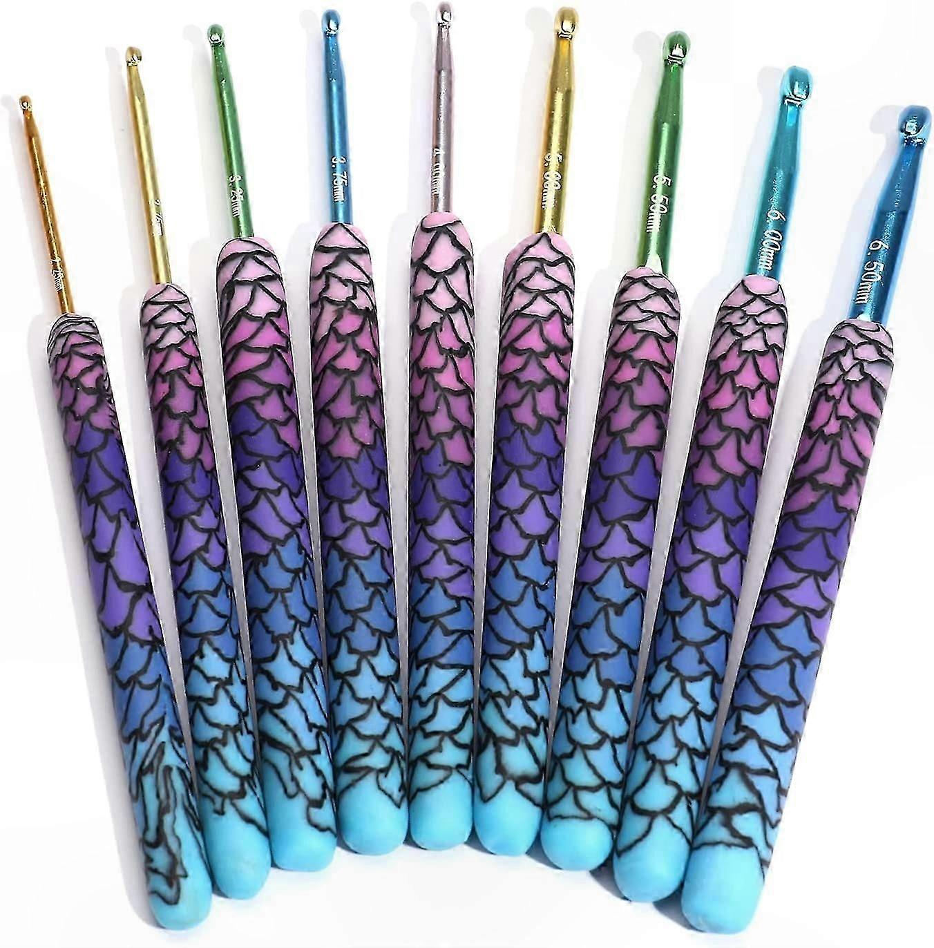 Ergonomic Soft Grip Crochet Hooks Set, 9-Piece Full Metal Handles for Comfortable Crafting, Includes Various Sizes