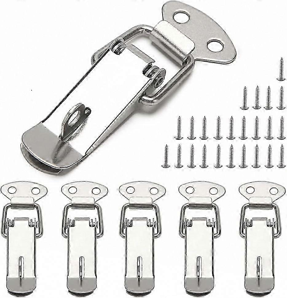 6 Lever Spring Latches 72mm with Hook for Cabinet Box Drawer Cupboard Tool Chest 24 Screws Included