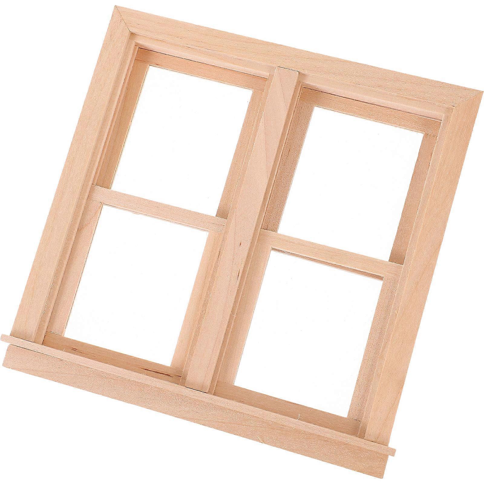 Beige Mini Wooden Window for Dollhouse Decoration with Design and Realistic Details 12pane