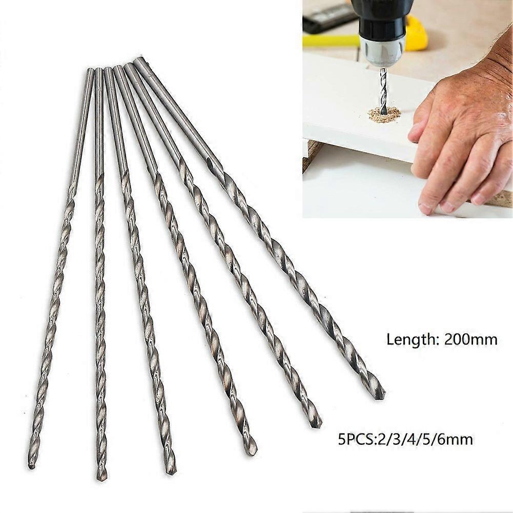 Extra Long Drill Bit 5pcs 200mm Hole Saw HSS Drilling Kit 6mm Metal Drilling Tool Kit Suitable for Steel, Aluminum, Copper