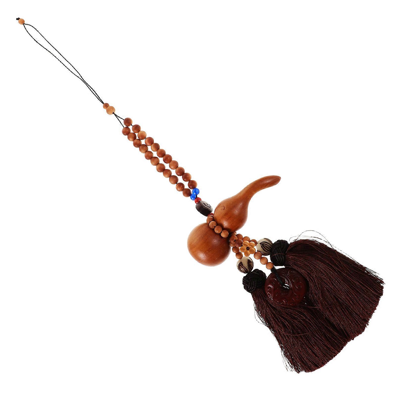 Wooden Lucky Gourd Charm Ornament with Tassel for Car Unique Design and Craftsmanship Multi