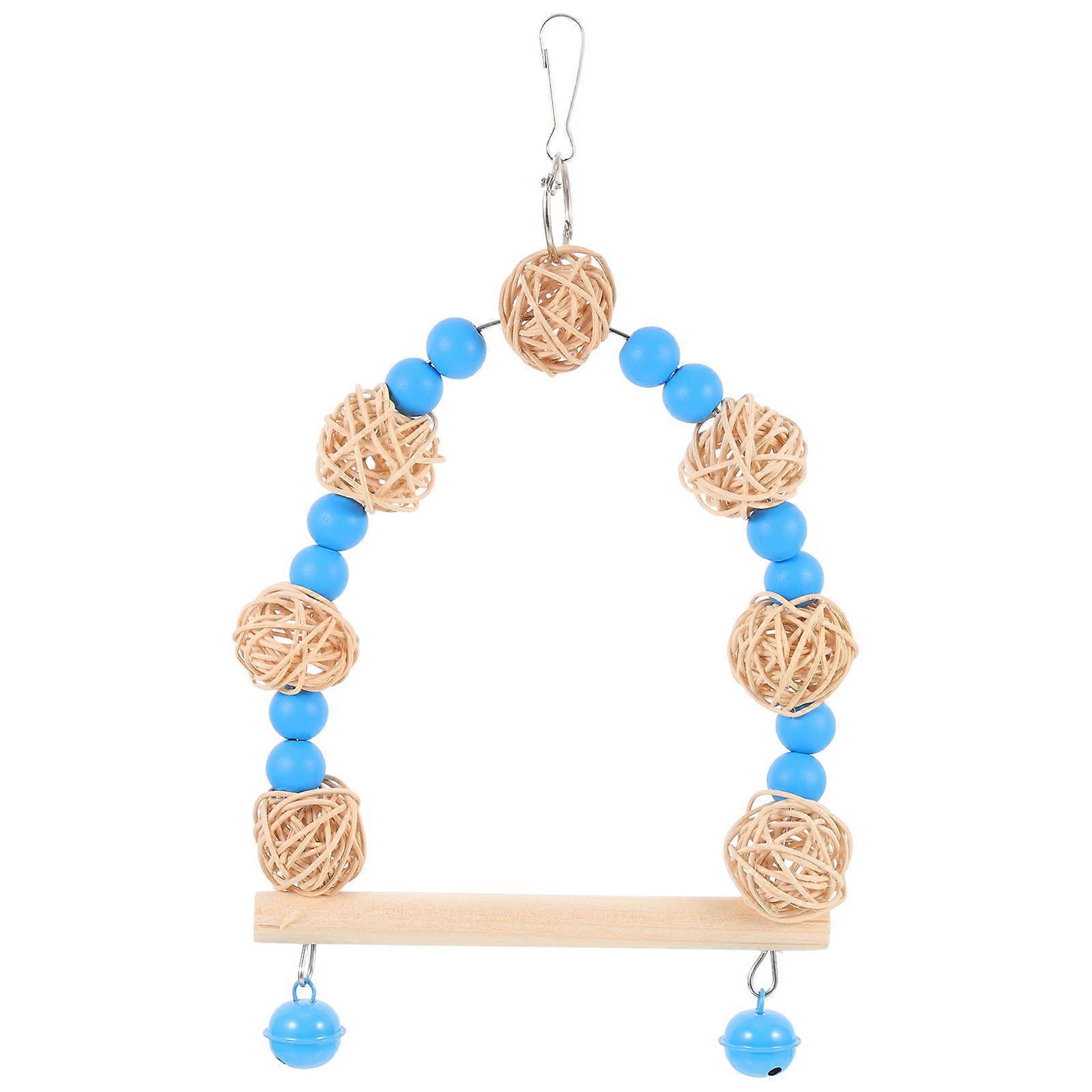 Blue Wood Bird Hanging Swing for Pet Parrots Encouraging Exercises with Detachable Ring Design 7 inch