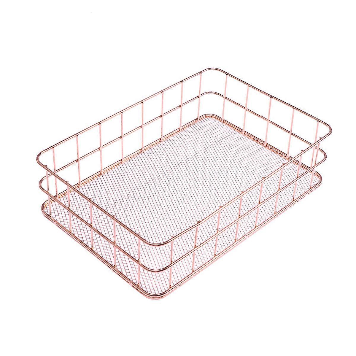 Golden Iron Mesh Basket for Storage with Desktop Organizer 9.6 x 6.3 x 2.6 inch