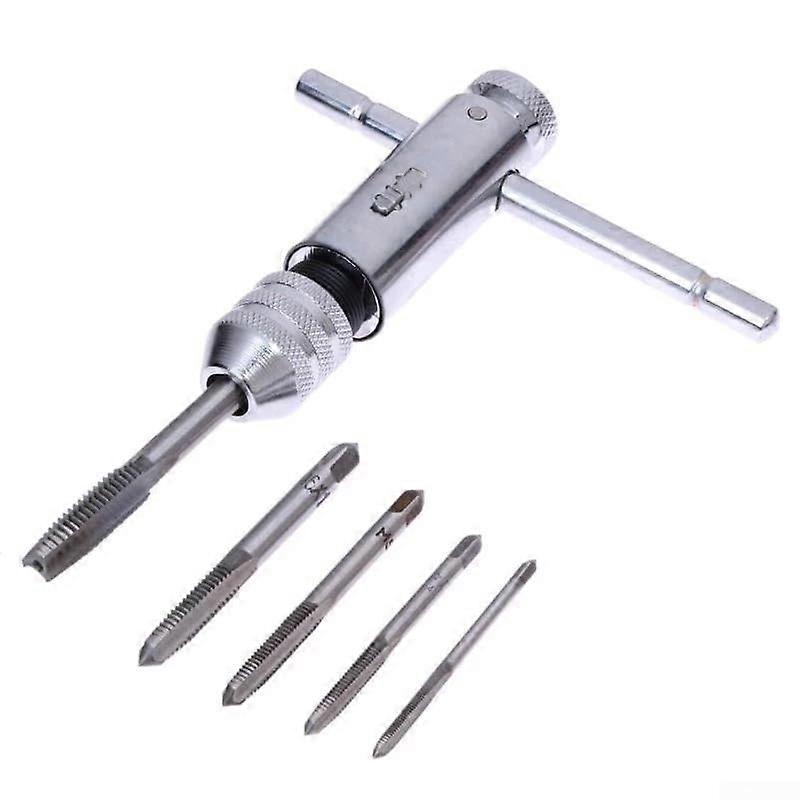 Adjustable tap wrench with Thandle, ratcheting tap handle, 5 metric taps M3M8, chromeplated steel
