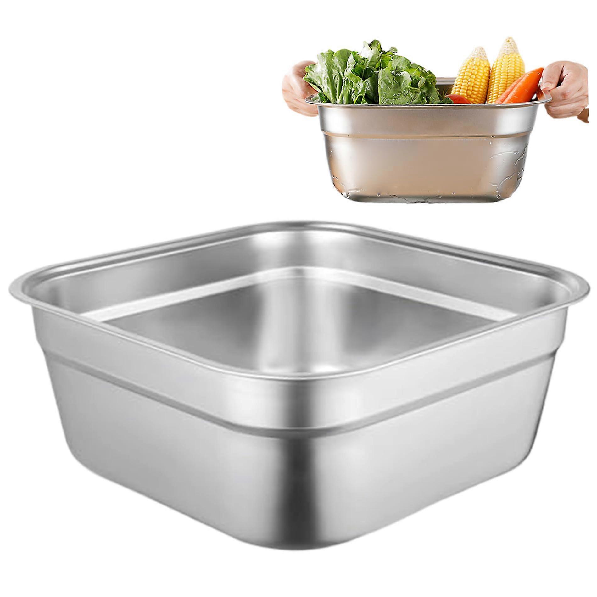 Stainless Steel Square Wash Basin 12inch Sink Bowl with Flat Bottom and Wide Rim, Washing Basket with Smooth Wide Edge for Kitchen Sink Dishwashing