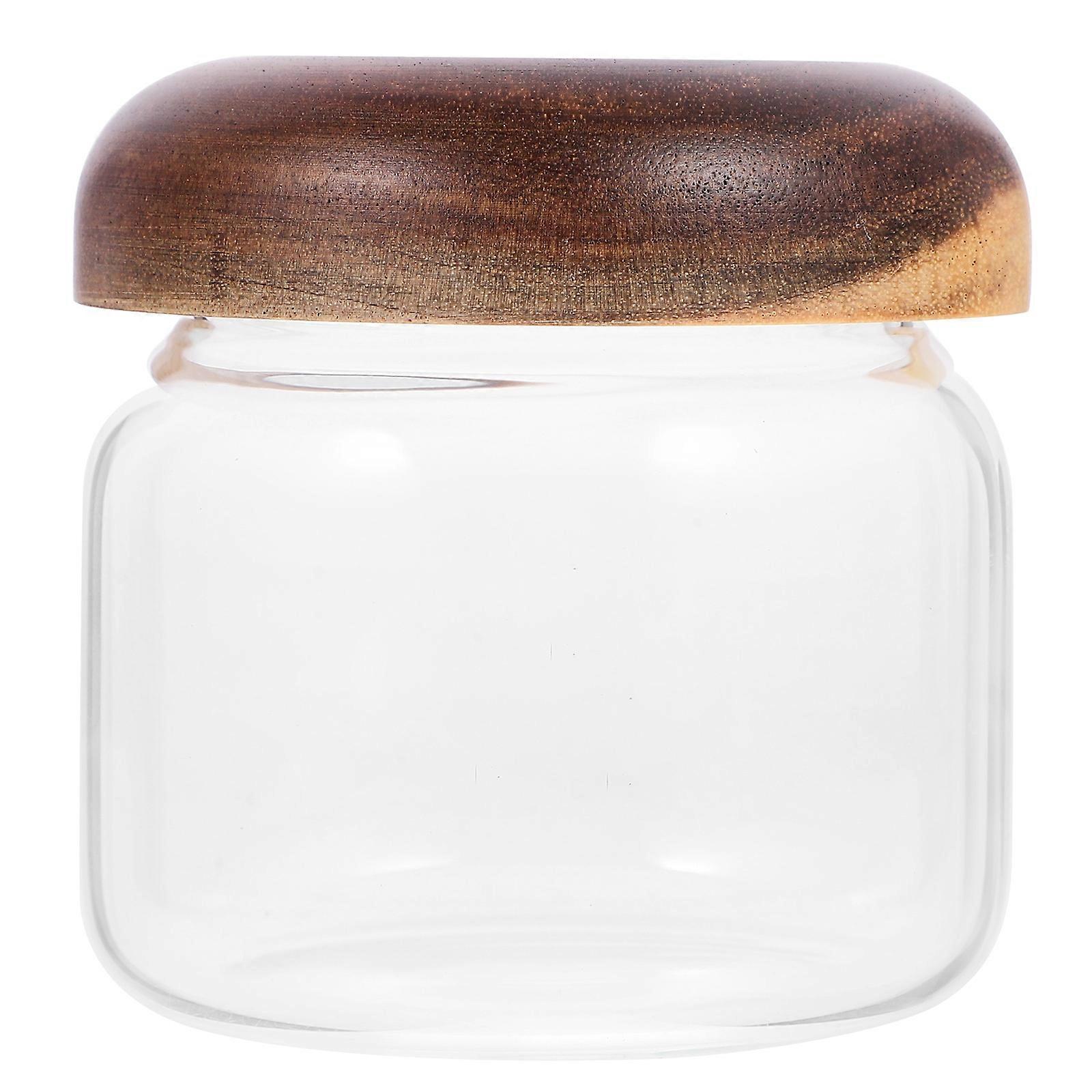 Glass Canister with Wood Lid for Home Airtight Food Storage Container 250ml