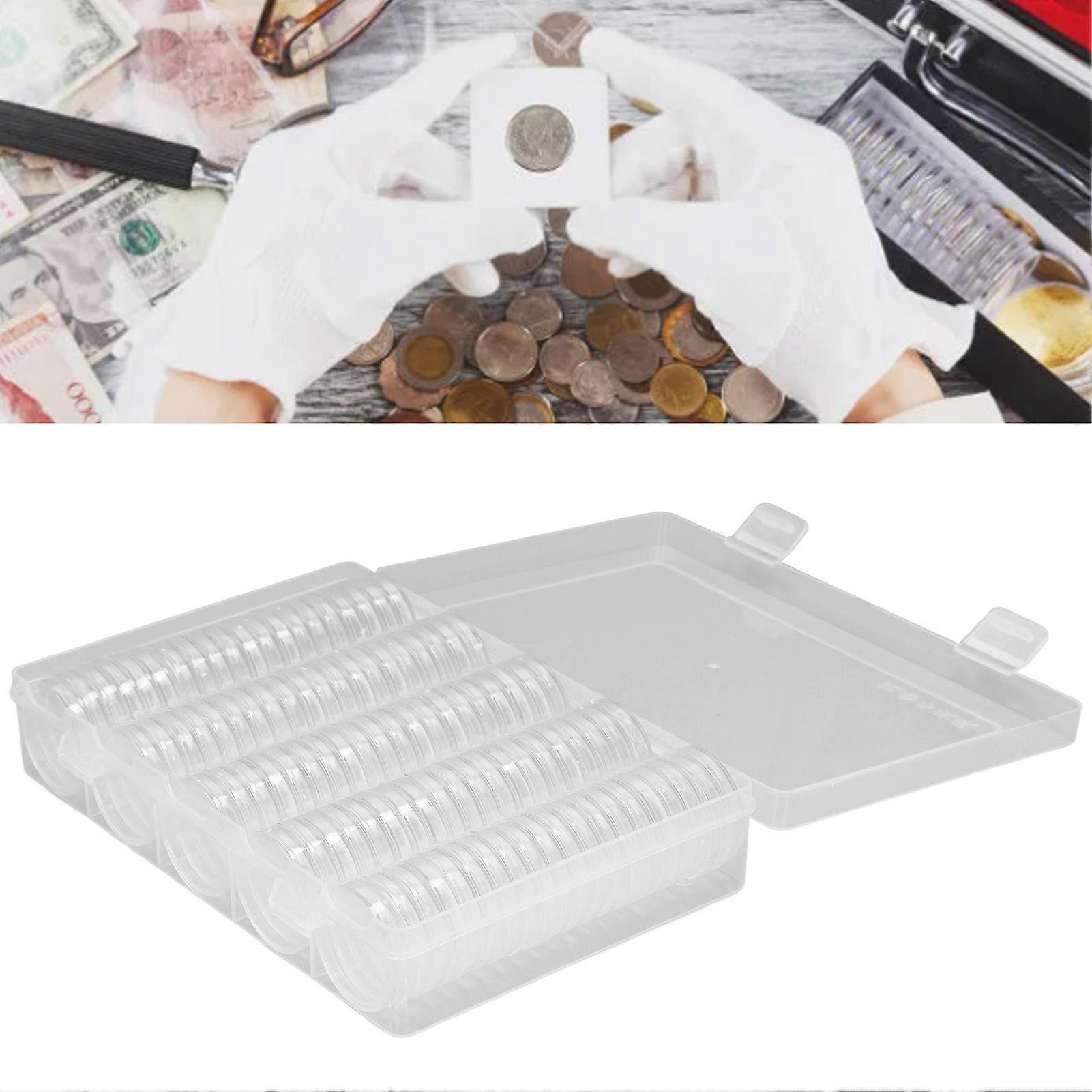 100pcs Transparent Plastic Coin Holder Storage Box with Capsules