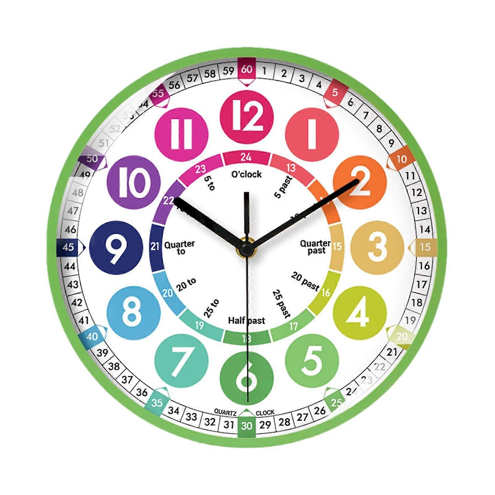 Time Teaching Tools for Kids | Colorful Silent Wall Clocks for Classroom | Engaging Time Concept Toys in Green