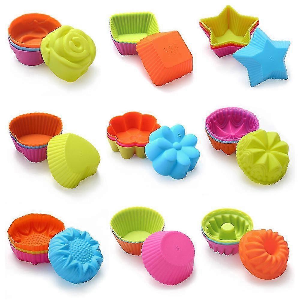 Szilikon muffin sütőpoharak 36 darabos csomag színes, újrafelhasználható 9 formák szilikon mini cupcake formák, tapadásmentes cupcake bélések cukorka formák készlet DIY