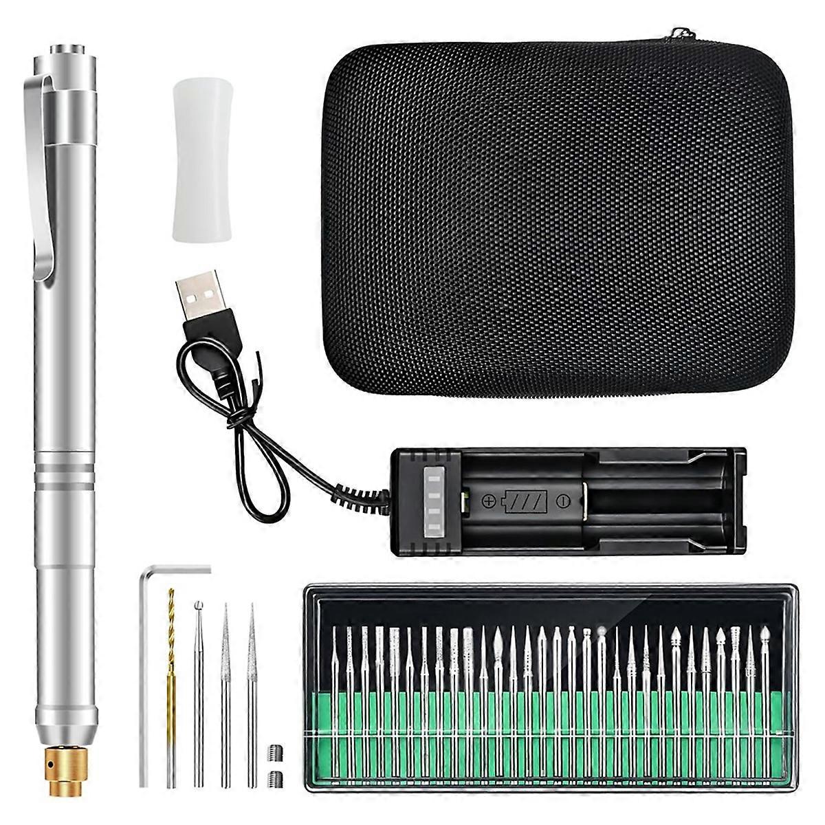 Electric Micro-Engraving Pen Set,USB Chargeable Cordless Rotary Tools,37000 PRM and Low Noise, for W
