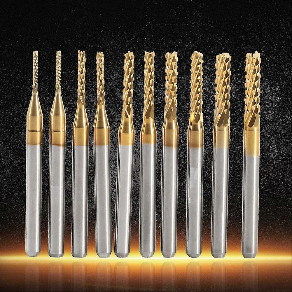10pcs Titanium Coated Cemented Carbide End Mill Set 1.0-3.0mm