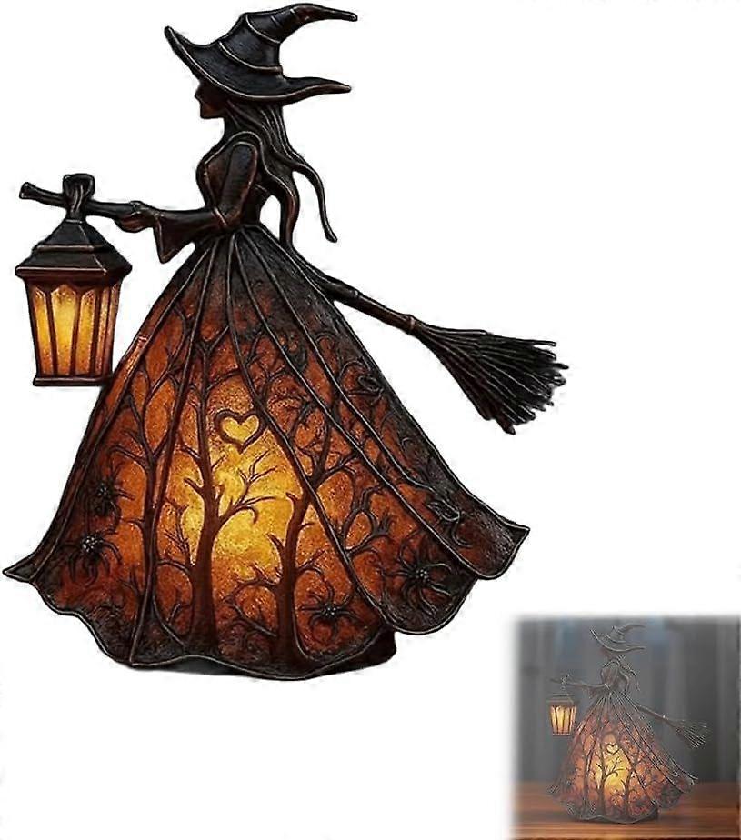 Halloween Witch Lamp, Gothic Spooky Witch Decor with Holding Lantern, Unique Table Lamp Decoration Figurine, Standing Night Light for Home, Porch, Tab
