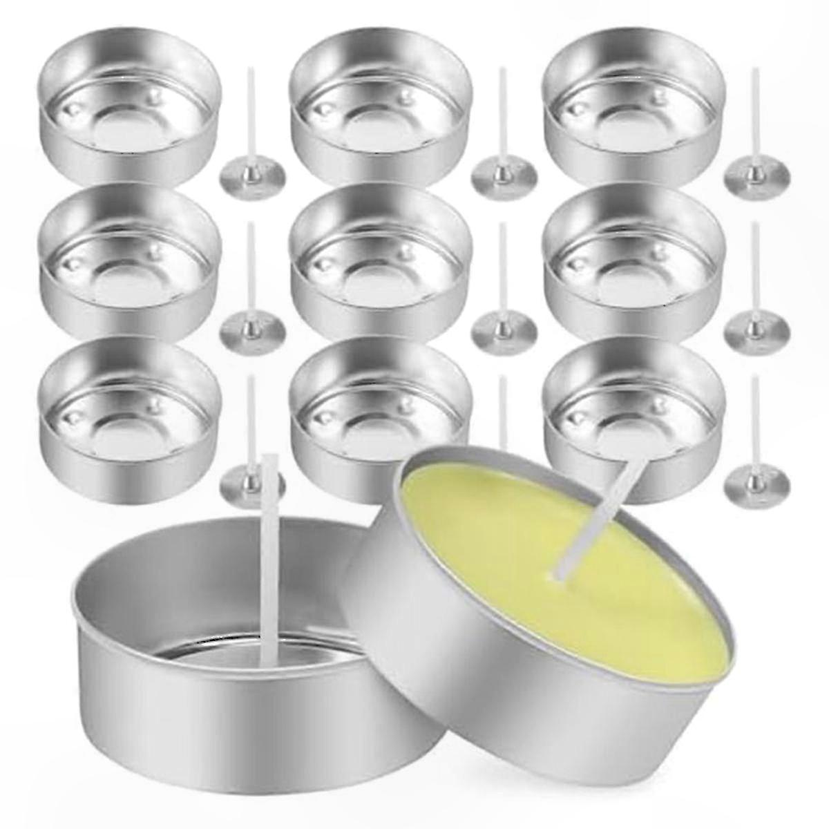 Metal Tea Light Holders Set with Candle Wicks and Empty Tea Lights for DIY Crafting Projects - Durable and Stylish Design